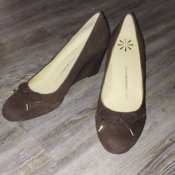 Isaac Mizrahi Live Imkalma brown Wedges Sz 7 NWOT - Picture 1 of 8